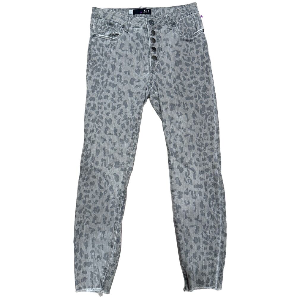 KUT From The Kloth Connie Skinny Jeans Button Fly Leopard Gray Womens Size 2